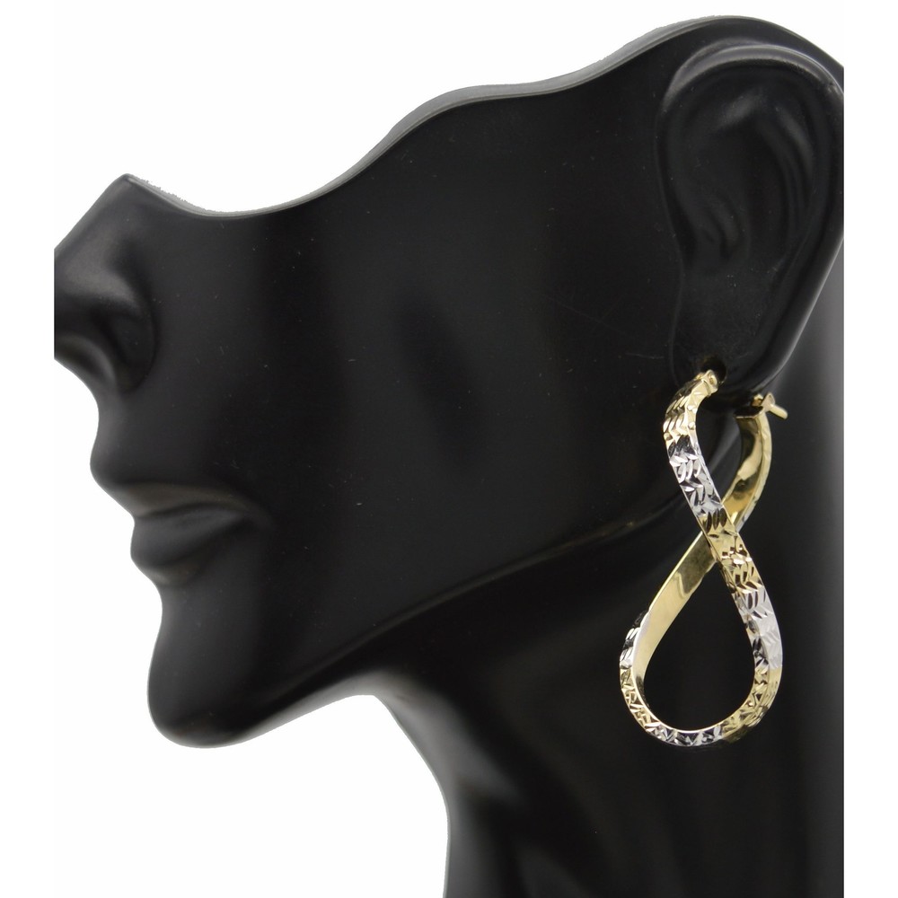 Real 14K Two-tone Solid Gold 38.2mm Shiny Infinity Twist Hoop Earrings 2.6 grams